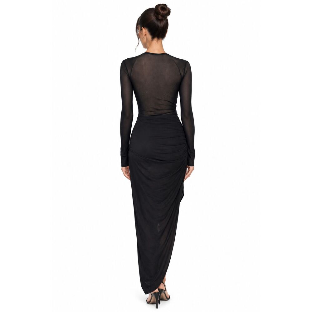 Lulus Black Sheer Mesh Cutout Bodycon Maxi Dress Size M